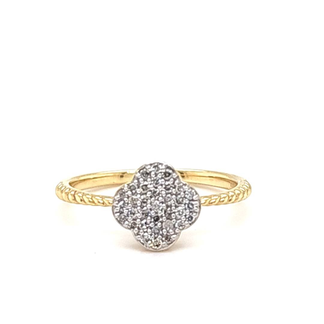 10K 0.18CT D-RING LDS RDS PRONG SETTING "FOUR LEAF FLOWER"