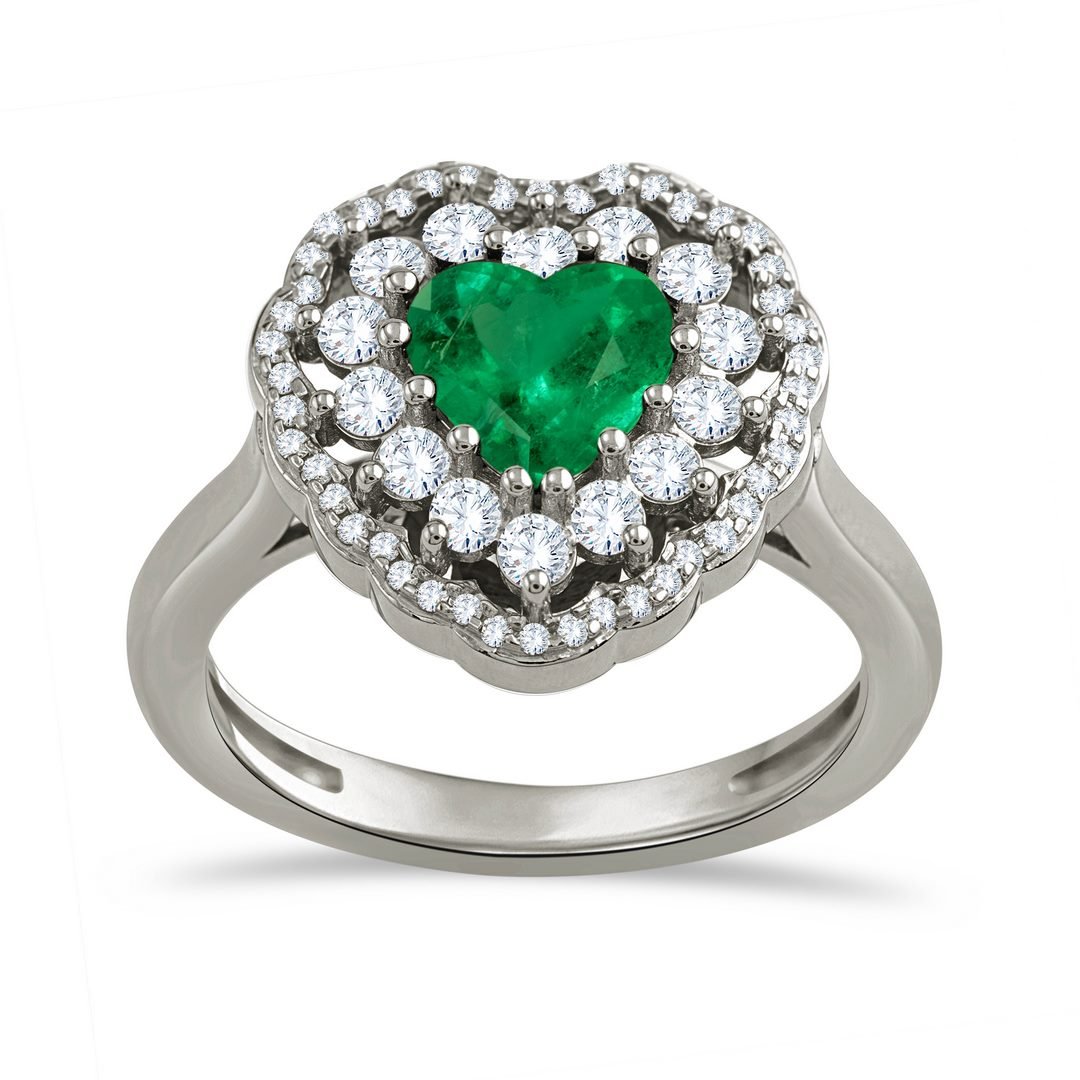 LG - 14K 1.74CT D-RING LDS HRT/RDS CERTIFIED HEART EME 1.17CT