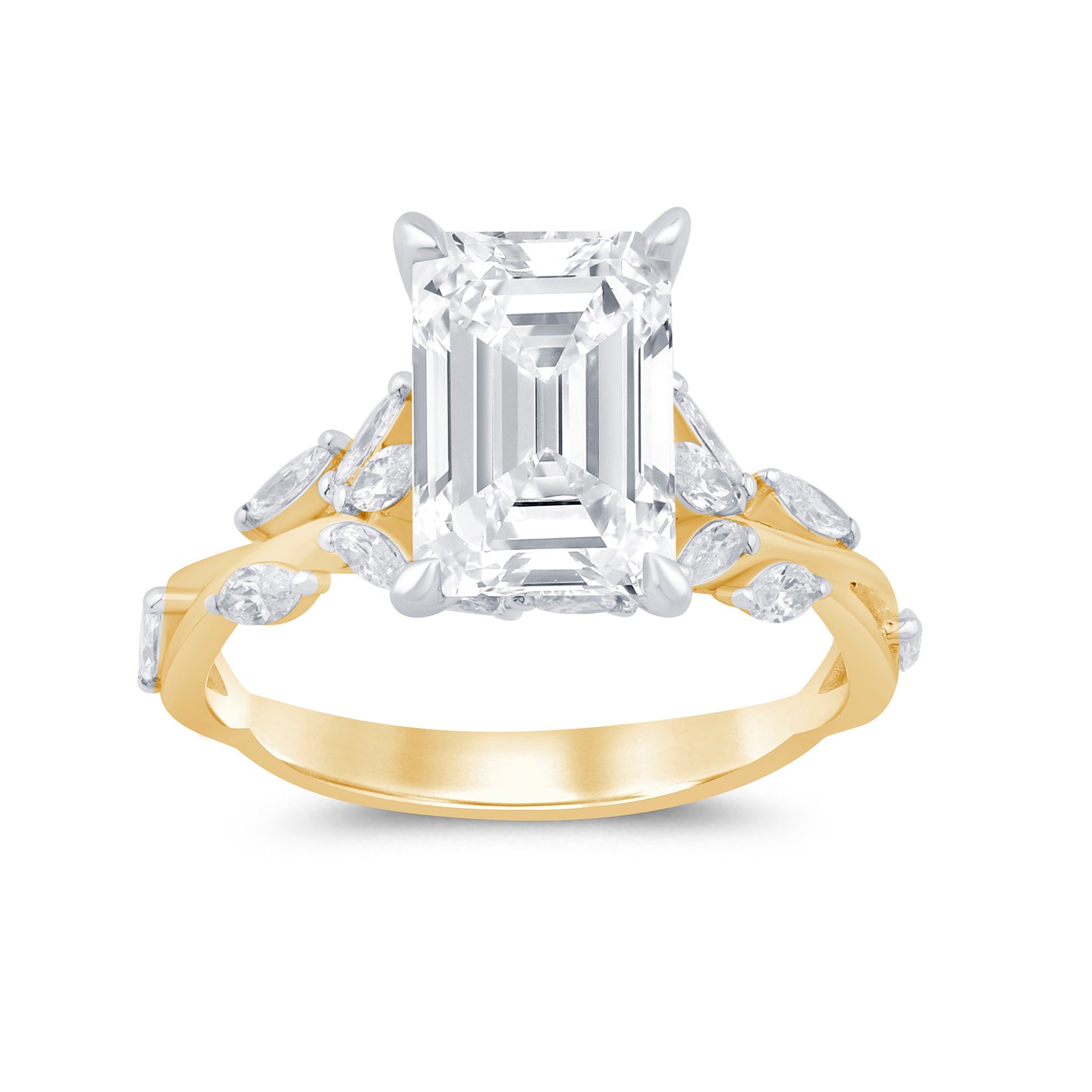 LG - 14K 3.85CT D-RING D-RING LDS MARQ/EME CNTR EME 3.03CT "CERTIFIED"