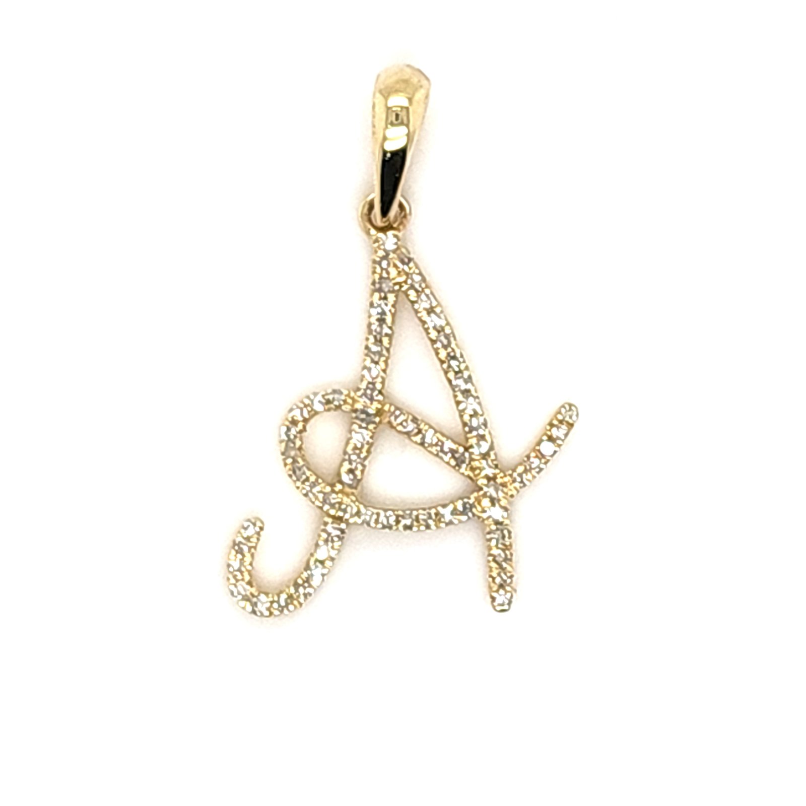 10K 0.16CT D-ALPHABET LDS RDS CURSIVE SOLITAIRE "INITIAL A"