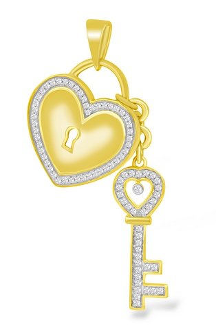 10K 0.23-0.26CT D-PENDANT RDS "HEART WITH KEY" MICRO PRONG