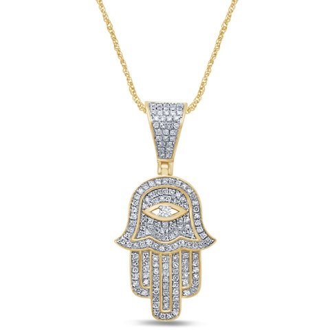 10KT 0.33-0.37CT D-PENDANT RDS "HAMSA HAND WITH EYE"