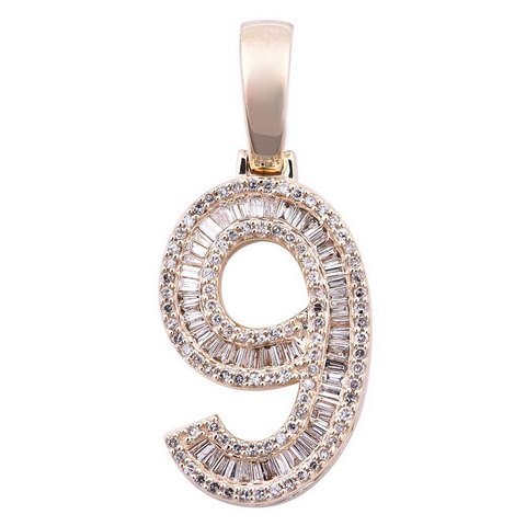 10K 0.70-0.85CT D-PENDANT STRAIGHT TPR/RDS "NUMBER 9"