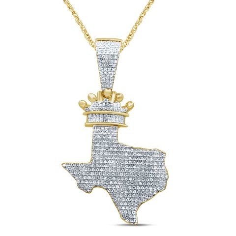 10K 0.87-0.92CT D-PENDANT MEN RDS MP "TEXAS MAP WITH CROWN"