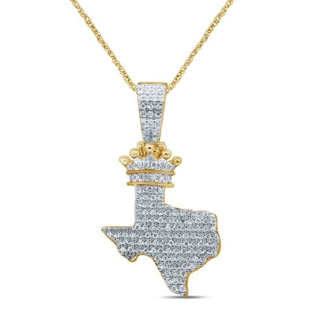 10K 0.33-0.36CT D-PENDANT MEN RDS MP "TEXAS MAP WITH CROWN"