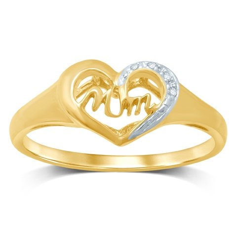 10K 0.02CT D-RING LDS RDS "HEART WITH MOM" PRONG