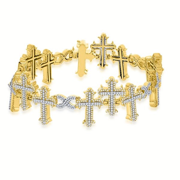 10K 3.36-3.40CT D-BRACELET MEN RDS "CROSS" SIZE 8 INCH