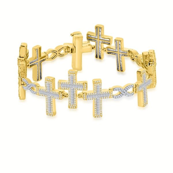 10K 4.00CT D-BRACELET MEN BAG/RDS "CROSS" SIZE 8 INCH 24.50MM