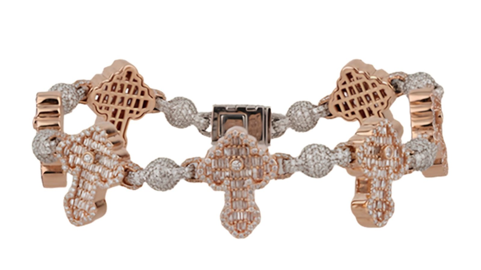 10K 9.86CT D-BRACELET TPR/RDS MEN "CROSS" SIZE 8.50