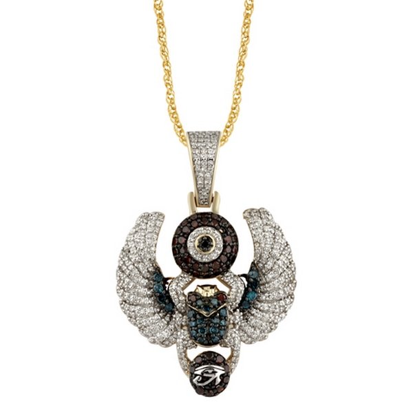 10K 1.11CT D-PENDANT RDS TREATED RED AND BLUE "SCARAB" (BEST DEAL BEST VALUE)