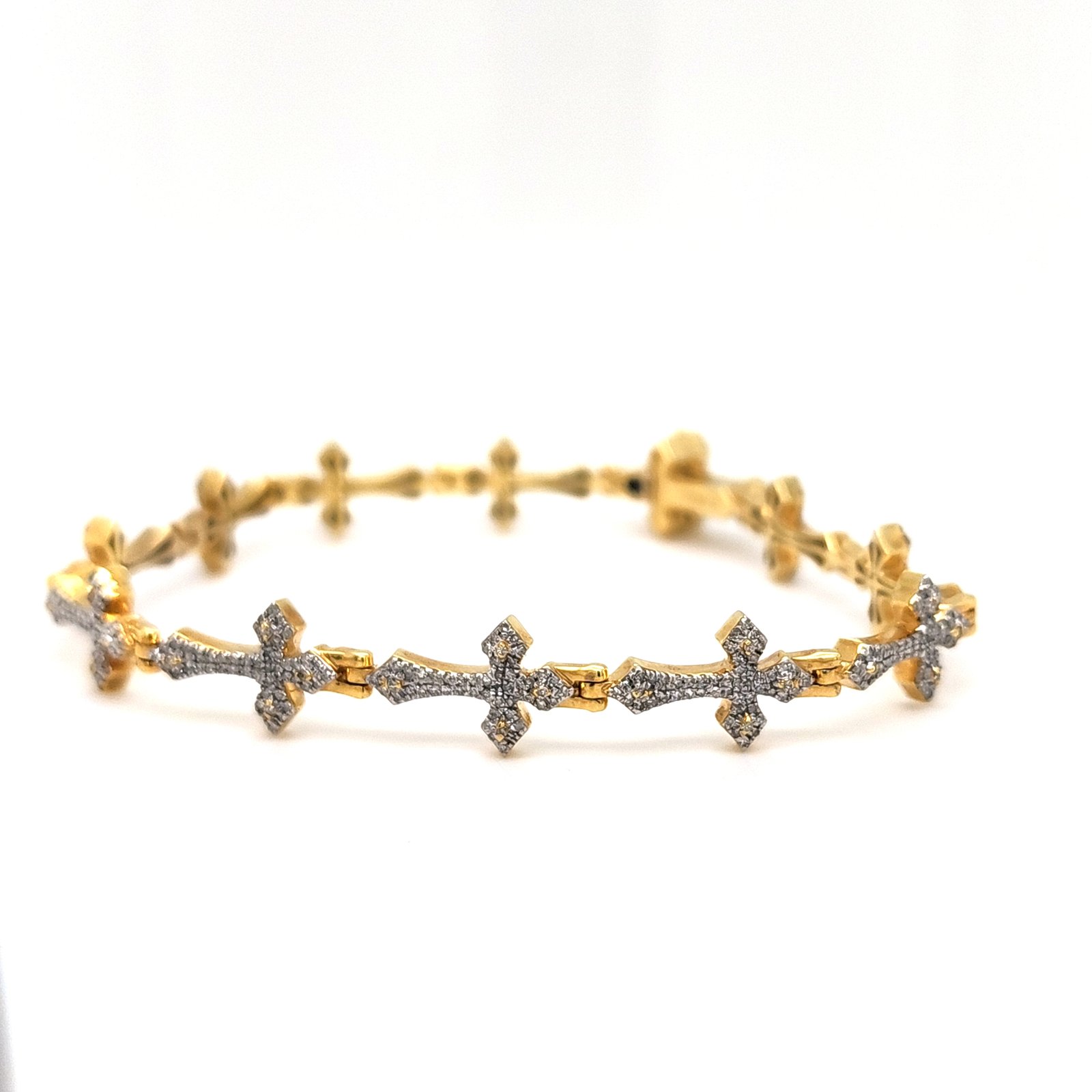 10K 1.46CT D-BRACELET MEN RDS "CROSS" SIZE 8 INCHES