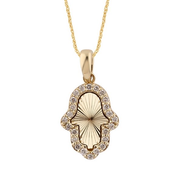 10K 0.11CT D-PENDANT RDS "HAMSA HAND" PRONG SETTING