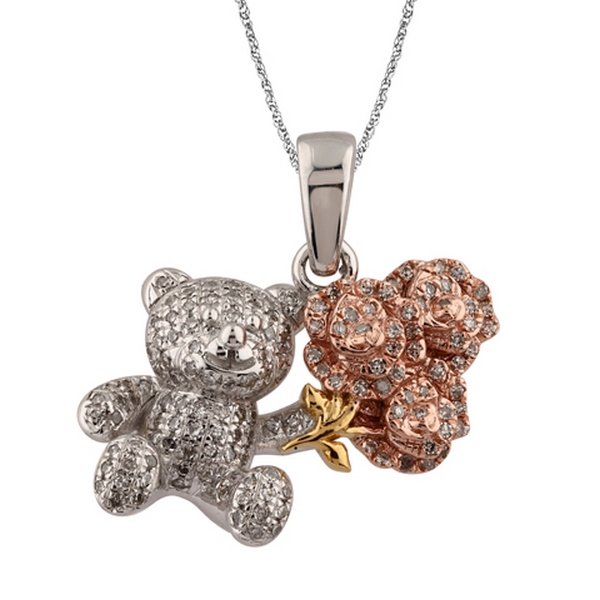 10K 0.20CT D-PENDANT RDS " BEAR WITH FLOWER" MP