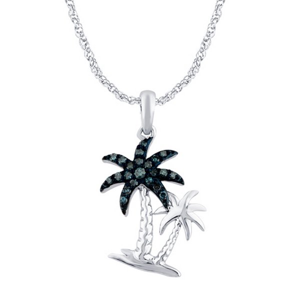 10K 0.14CT D-PENDANT LDS RDS BLUE "PALM TREE" PRONG