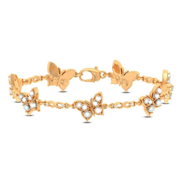 10K 0.06CT D-BRACELET LDS RDS "BUTTERFLY" CULTURED PEARL 5.38 (BEST DEAL BEST VALUE)