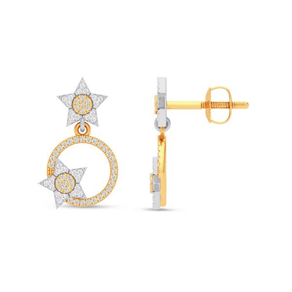 10K 0.17CT D-EARRING DANGLING RDS "STAR" MICRO PRONG