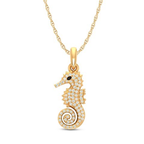 10K 0.09CT D-PENDANT RDS MICRO PRONG "SEA HORSE"