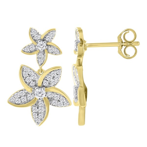14K 0.47CT D-EARRING DANGLING LDS RDS "FLOWER"