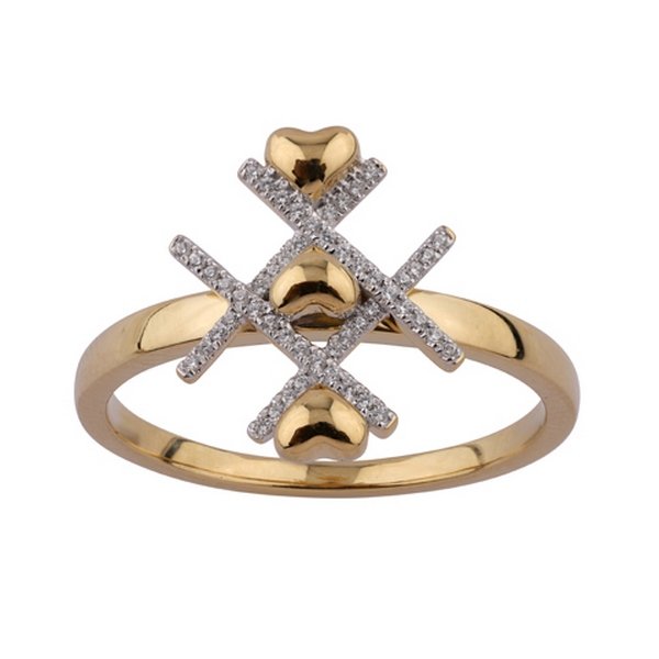 10K 0.07CT D-RING LDS RDS MICRO PRONG "TIC TAC CROSS"