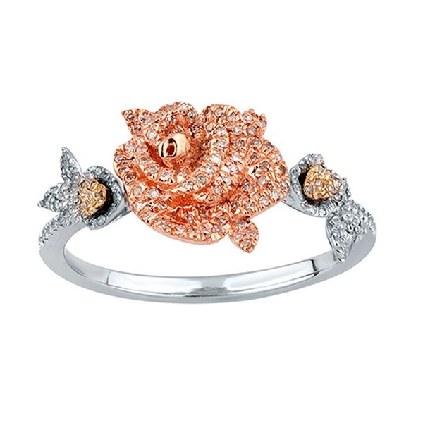10K 0.16-0.17CT D-RING LDS RDS MP "ROSE FLOWER"