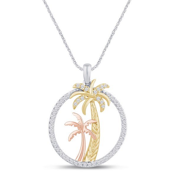 10K 0.27CT D-PENDANT LDS RDS PRONG "PALM TREES ENCLOSED IN A CIRCLE"