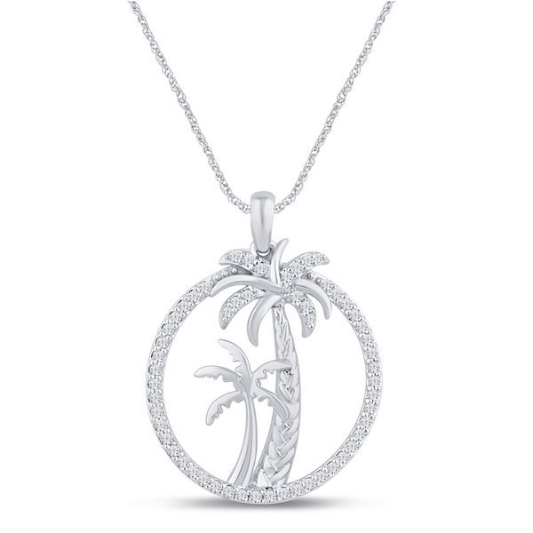 10K 0.25CT D-PENDANT LDS RDS PRONG "PALM TREES ENCLOSED IN A CIRCLE"