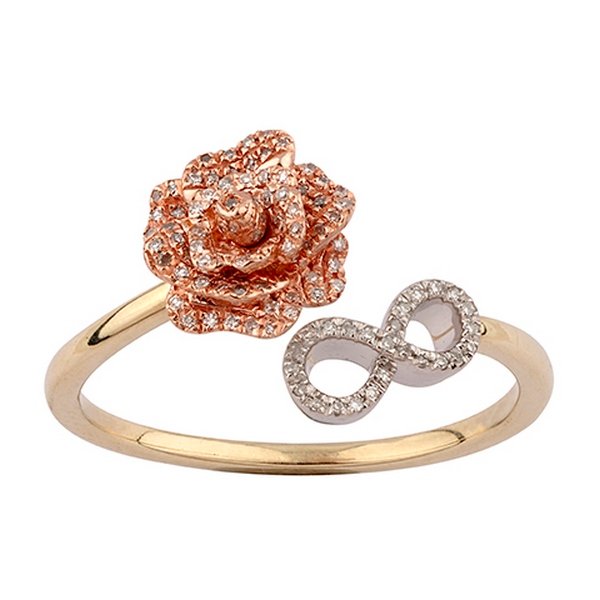 10K 0.13-0.15CT D-RING LDS RDS MP "FLOWER WITH INFINITY"