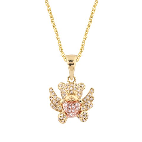 10K 0.15CT D-PENDANT RDS "TEDDY BEAR WITH WINGS" MICRO PRONG
