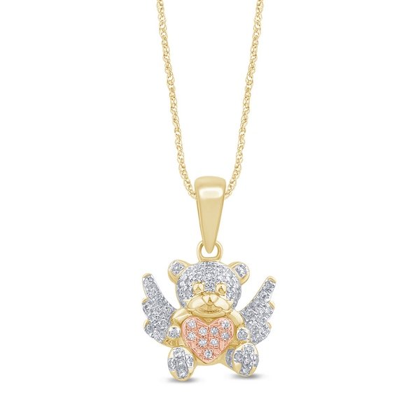 10K 0.14CT D-PENDANT RDS "TEDDY BEAR WITH WINGS AND HEART" MICRO PRONG