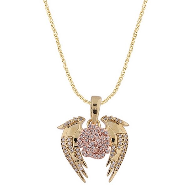 10K 0.12CT D-PENDANT LDS RDS MICRO PRONG "ANGEL WINGS WITH ROSE"