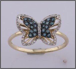 10K 0.35CT D-RING LDS RDS "BUTTERFLY" BLUE