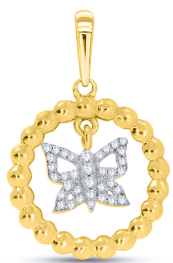 10K 0.10CT D-PENDANT LDS RDS "BUTTERFLY ENCLOSED IN A CIRCLE"