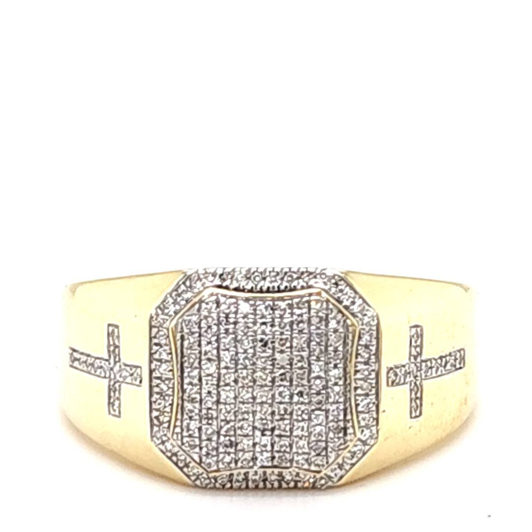 10K 0.19CT D-RING MEN RDS MICRO PRONG "CROSS"