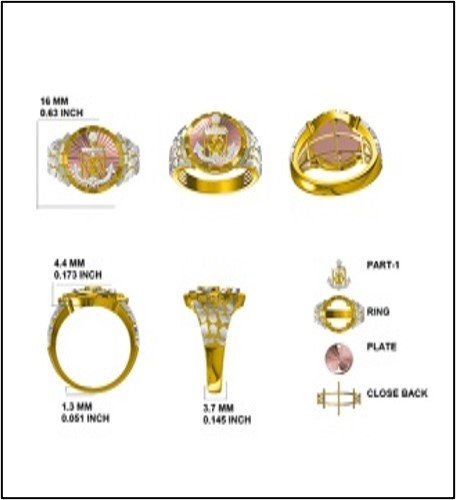 10K 0.05CT D-RING MEN RDS "NUGGETS" MICRO PRONG