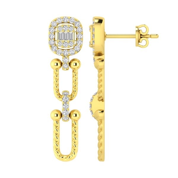 10K 0.47CT D-EARRING DANGLING "PAPER CLIP" MICRO PRONG
