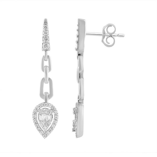 10K 0.47CT D-EARRING DANGLING BAG/RDS "PER SHAPED WITH HOLLOW LINK"