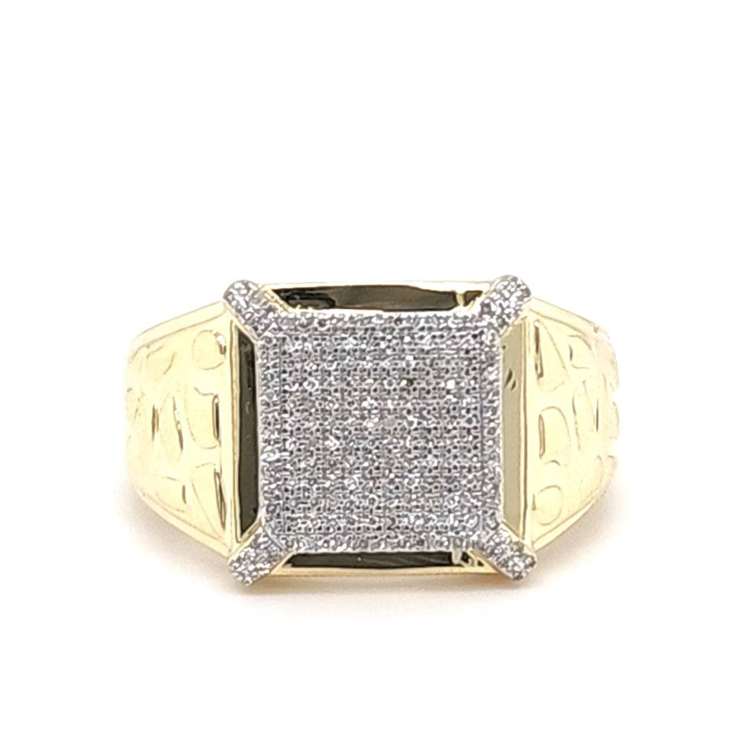 10K 0.19CT D-RING MEN RDS MICRO PRONG NUGGETTED STYLE
