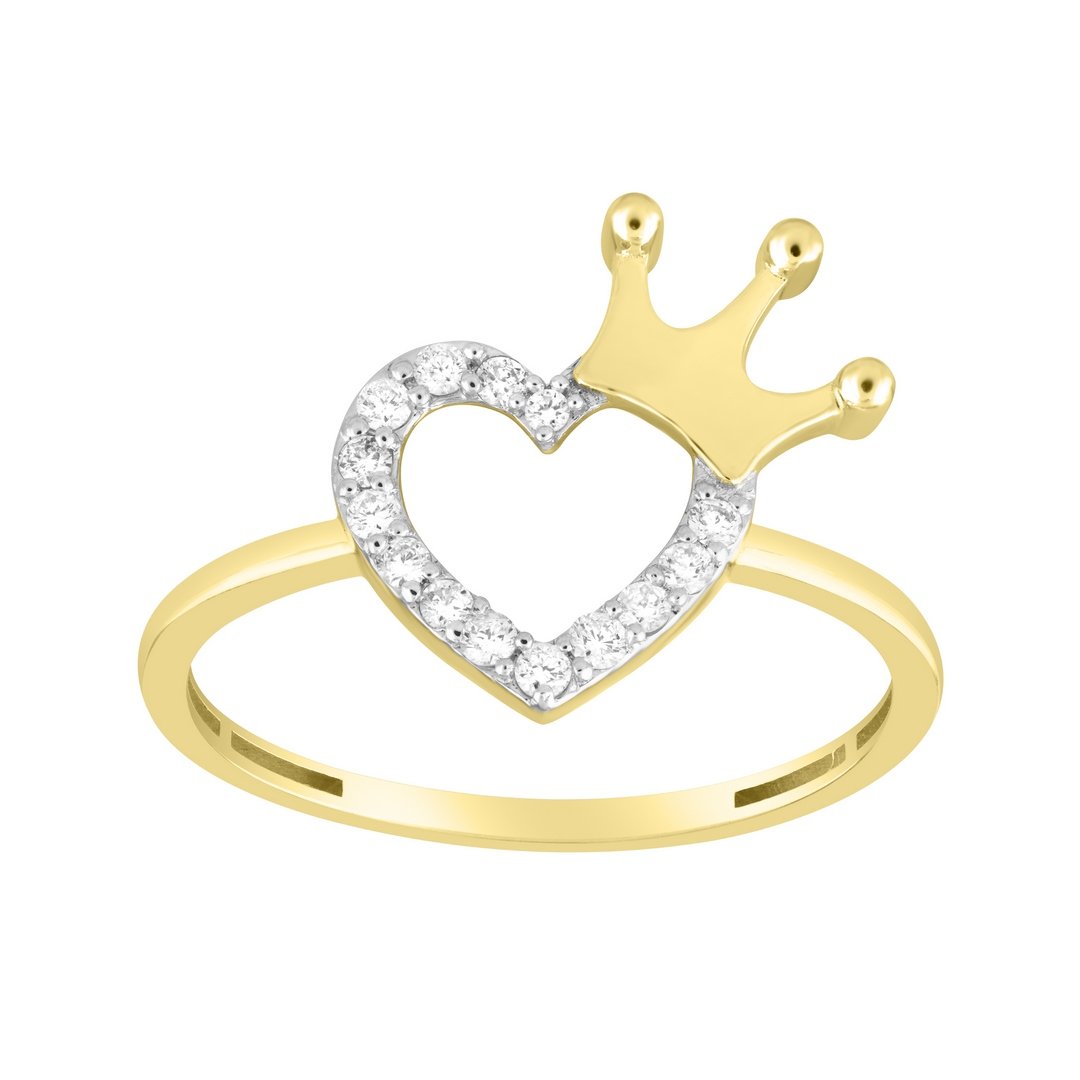 10K 0.13CT D-RING LDS RDS PRONG "HEART WITH CROWN"