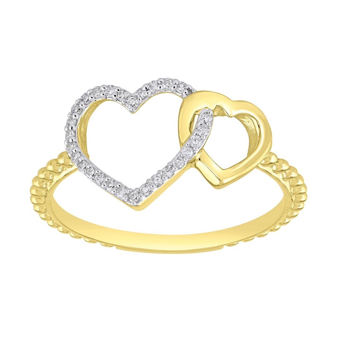 10K 0.09CT D-RING LDS RDS "DOUBLE HEARTED" PRONG