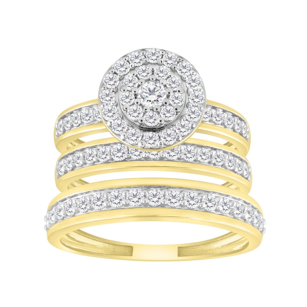 10K 1.36CT D-TRIO SET RING RDS PRONG