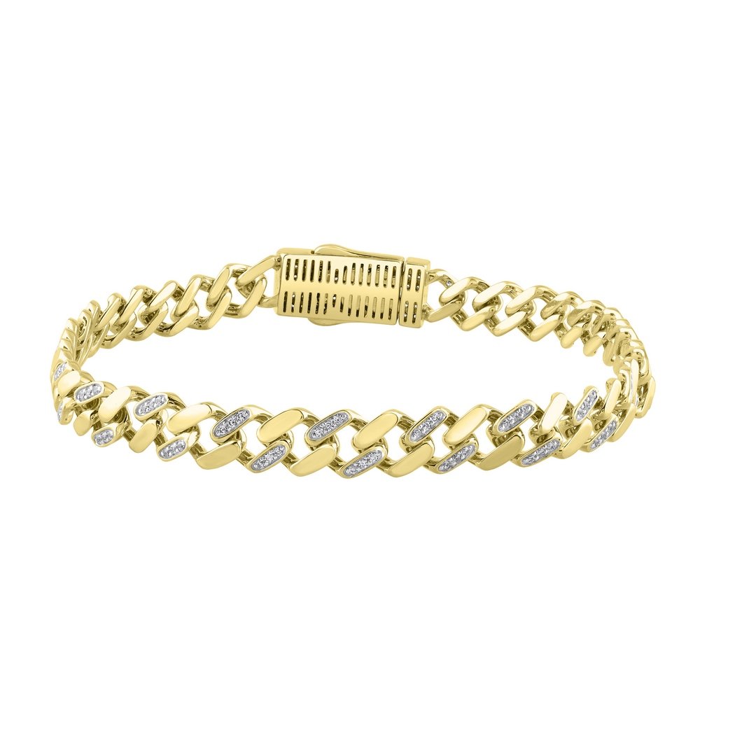 10K 1.03CT D-BRACELET MEN RDS "CUBAN STYLE" SIZE 8 INCHES