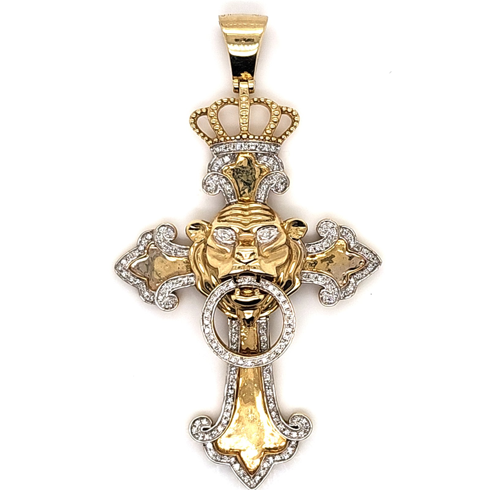 10K 0.50CT D- PENDANT RDS "CROSS WITH LION AND CROWN" PRONG