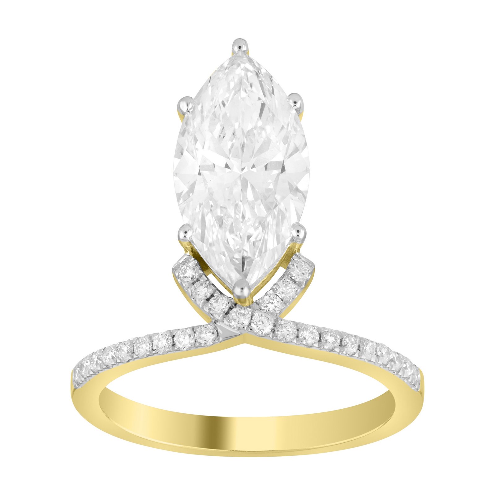 LG - 14K 3.28CT D-RING MARQ/RDS CNTR MARQ 3.04CT CERTIFIED
