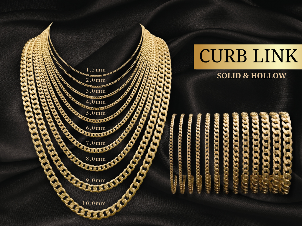 10K GOLD CURB CHAINS & BRACELETS